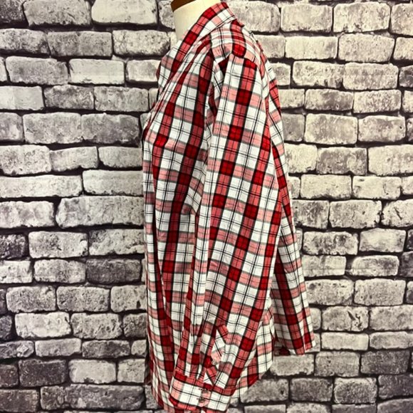 Talbots Red, White & Black Plaid Long Sleeve Button Down Blouse Size 22W - Picture 4 of 9